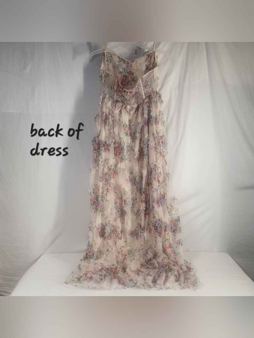 Faeriesty Ruched Bustier Ruffle Trim Hem Floral Print Tube Maxi Dress Size 1XL - Picture 10 of 16